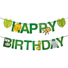 Load image into Gallery viewer, Jungle Birthday Party Decor Animal Palm Leaves Tablecloth Cups Plate Wild One Woodland Safari 1st Kids Birthday Party Decoration
