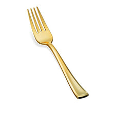 Load image into Gallery viewer, 200 Gold Plastic Silverware Set - Plastic Gold Cutlery Set - Disposable Flatware Gold - 100 Gold Plastic Forks, 50 Gold Plastic Spoons, 50 Gold Cutlery Knives Heavy Duty Silverware for Party Bulk

