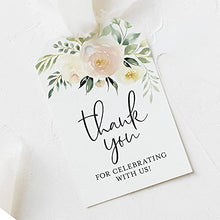 Load image into Gallery viewer, Bliss Collections Favor Tags, Pack of 50 Blush Floral Thank You for Celebrating with Us Gift Tags for Weddings, Bridal Showers, Birthdays, Parties and Baby Showers - Makes Cute Favors
