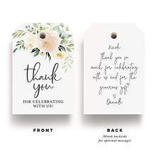 Load image into Gallery viewer, Bliss Collections Favor Tags, Pack of 50 Blush Floral Thank You for Celebrating with Us Gift Tags for Weddings, Bridal Showers, Birthdays, Parties and Baby Showers - Makes Cute Favors
