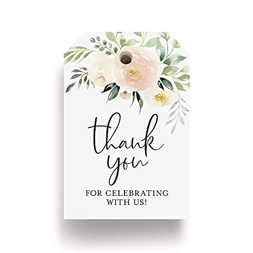Bliss Collections Favor Tags, Pack of 50 Blush Floral Thank You for Celebrating with Us Gift Tags for Weddings, Bridal Showers, Birthdays, Parties and Baby Showers - Makes Cute Favors