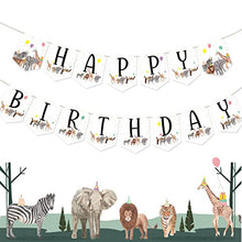 Load image into Gallery viewer, Safari Animal Happy Birthday Banner Let&#39;s Get Wild Safari Party Decorations Jungle Wild One Animal for Wild Animal Birthday Decorations
