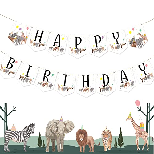 Safari Animal Happy Birthday Banner Let's Get Wild Safari Party Decorations Jungle Wild One Animal for Wild Animal Birthday Decorations