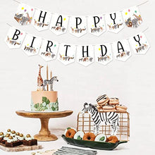 Load image into Gallery viewer, Safari Animal Happy Birthday Banner Let&#39;s Get Wild Safari Party Decorations Jungle Wild One Animal for Wild Animal Birthday Decorations
