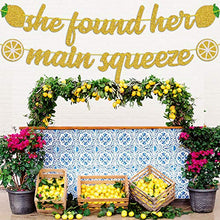 Load image into Gallery viewer, OKUSUN She Found Her Main Squeeze Banner for Lemon Citrus Lemonade Theme Bridal Shower Bride to Be Wedding Engagement Bachelorette Party Supplies Gold Glitter Decorations (She Found Her Main Squeeze)
