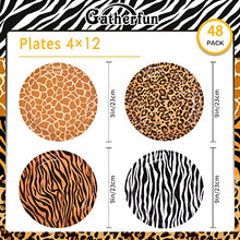 Load image into Gallery viewer, Gatherfun Jungle Zoo Animal Print Party Supplies, Disposable Jungle Safari Animal Print Paper Plates and Napkins for Birthday Party, Baby Shower and Jungle Safari Themed Party, Serve 48
