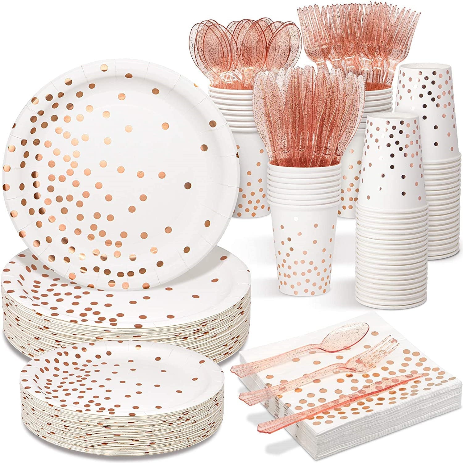 24pcs Rose Gold Party cutlery set Dot Cutlery Party Supplies Disposable Cutlery Napkins Paper Cup Birthday Decoration Wholesale